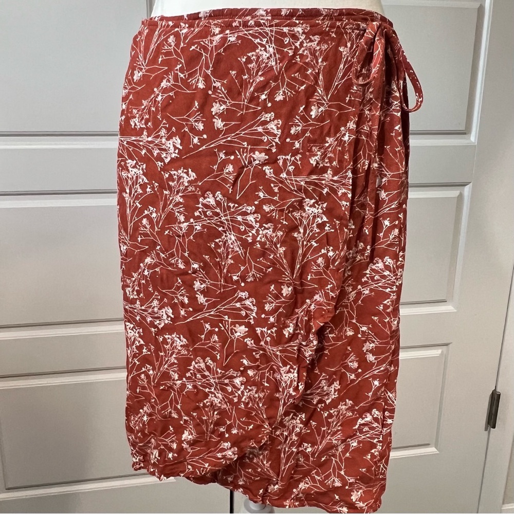 Lira Rust Floral Midi Wrap Skirt